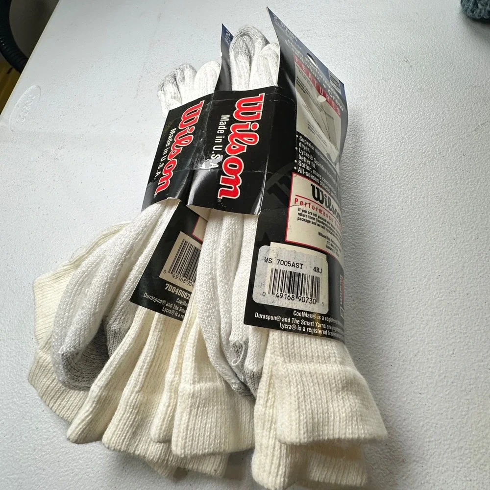 VTG Wilson Pro 5000 Crew Socks Vintage 90s White Grey Cotton Blend 2 Pair 10-13